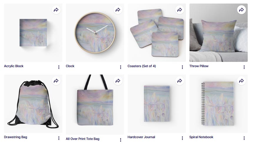 Pink landscape  design on clock, bags, notebooks